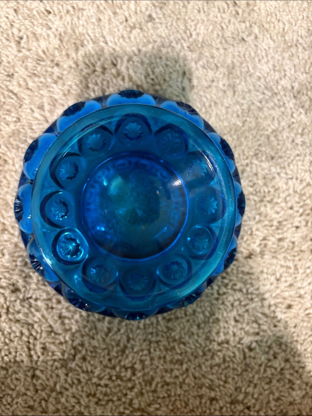 Vintage 1940 LE Smith TURQUOISE BLUE Moon & Stars Candy Trinket Compote Lid Dish - Picture 6 of 6